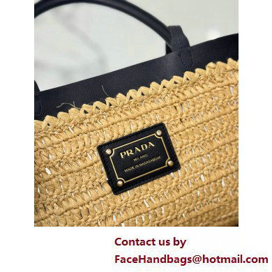 PRADA MEDIUM crochet and leather tote bag 1BG499 Tan/Black 2025