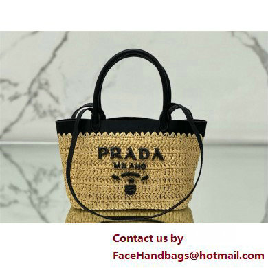 PRADA Mini crochet and leather tote bag 1BG501 Tan/Black 2025 - Click Image to Close