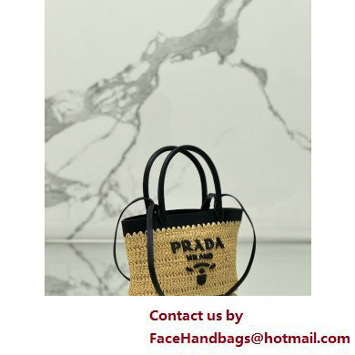 PRADA Mini crochet and leather tote bag 1BG501 Tan/Black 2025