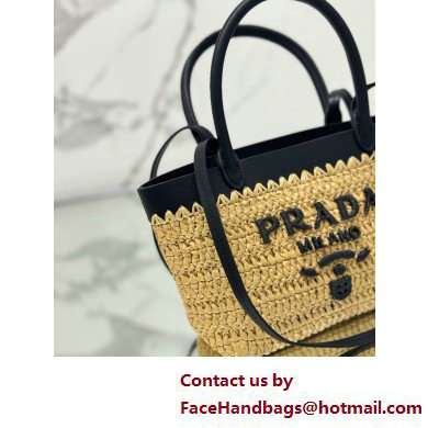 PRADA Mini crochet and leather tote bag 1BG501 Tan/Black 2025