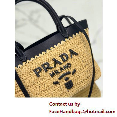 PRADA Mini crochet and leather tote bag 1BG501 Tan/Black 2025