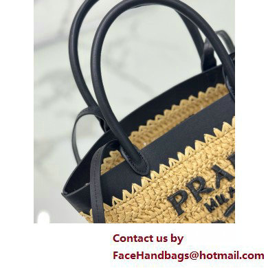 PRADA Mini crochet and leather tote bag 1BG501 Tan/Black 2025