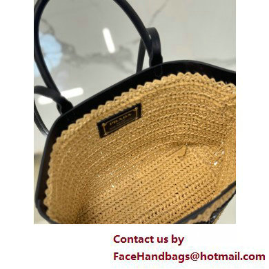 PRADA SMALL crochet and leather tote bag 1BG500 Tan/Black 2025