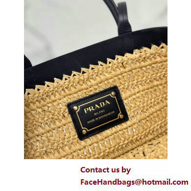 PRADA SMALL crochet and leather tote bag 1BG500 Tan/Black 2025