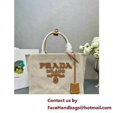 PRADA SMALL linen blend tote bag 1BG474 Natural 2025