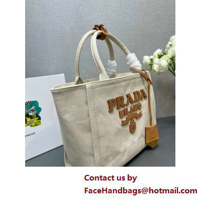 PRADA SMALL linen blend tote bag 1BG474 Natural 2025