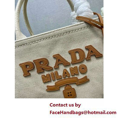 PRADA SMALL linen blend tote bag 1BG474 Natural 2025