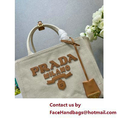 PRADA SMALL linen blend tote bag 1BG474 Natural 2025