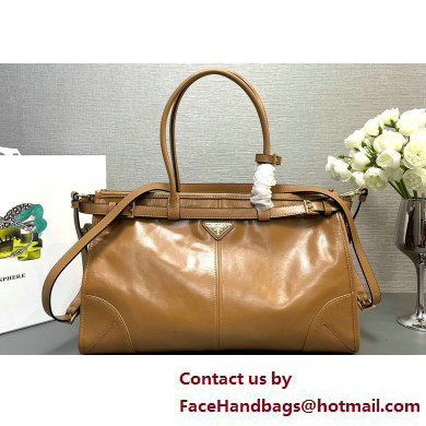 Prada Large leather handbag 1BA433 Brown 2025