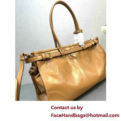 Prada Large leather handbag 1BA433 Brown 2025