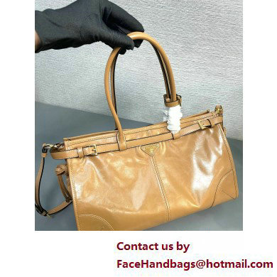 Prada Large leather handbag 1BA433 Brown 2025