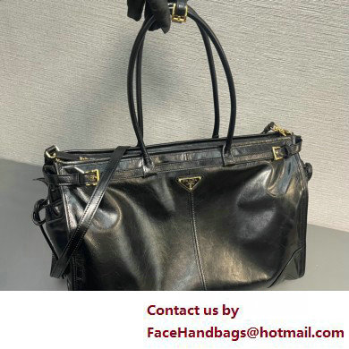 Prada Large leather handbag 1BA439 Black 2025