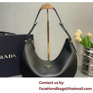 Prada Large leather shoulder bag 1BC212 Black 2025