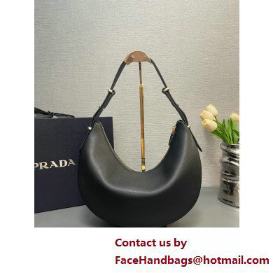 Prada Large leather shoulder bag 1BC212 Black 2025