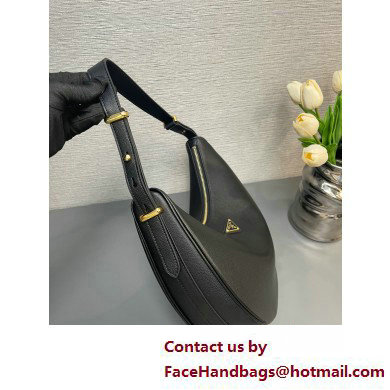 Prada Large leather shoulder bag 1BC212 Black 2025