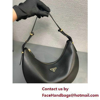 Prada Large leather shoulder bag 1BC212 Black 2025