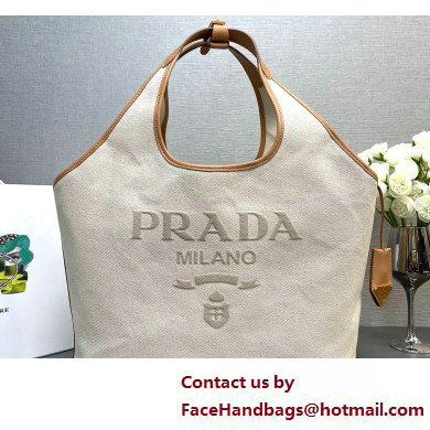 Prada Large linen blend and leather tote bag 1BG472 2025 - Click Image to Close