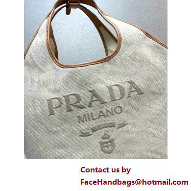 Prada Large linen blend and leather tote bag 1BG472 2025