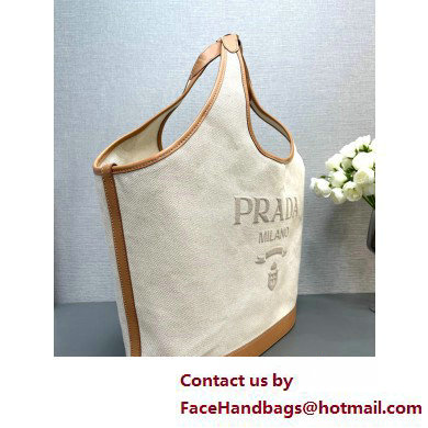 Prada Large linen blend and leather tote bag 1BG472 2025