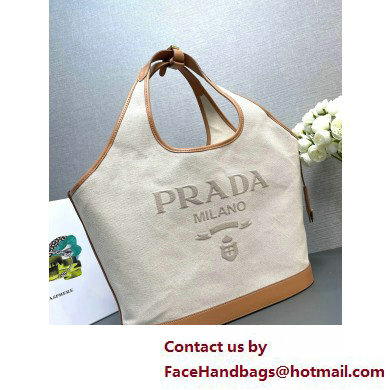 Prada Large linen blend and leather tote bag 1BG472 2025