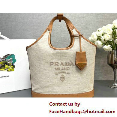 Prada Medium linen blend and leather tote bag 1BG471 2025 - Click Image to Close