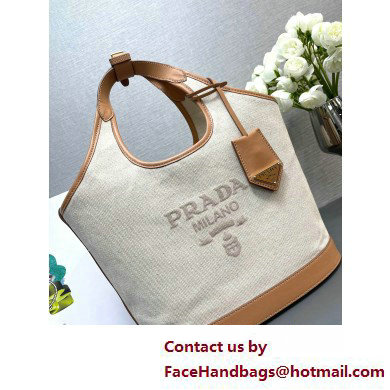 Prada Medium linen blend and leather tote bag 1BG471 2025