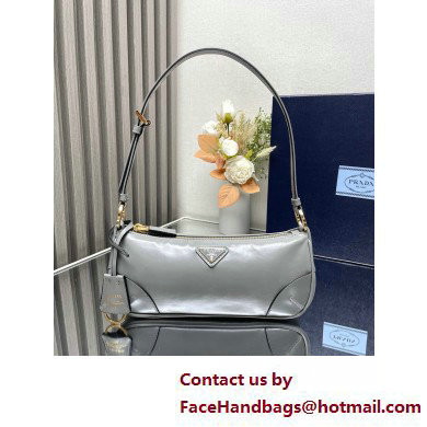 Prada Re-Edition 2002 small leather shoulder bag 1BC201 gray 2025 - Click Image to Close