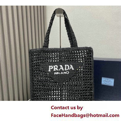 Prada raffia tote bag 1BG393 Black 2025