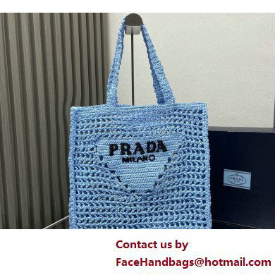 Prada raffia tote bag 1BG393 Light Blue 2025 - Click Image to Close