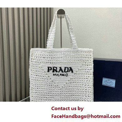 Prada raffia tote bag 1BG393 White 2025