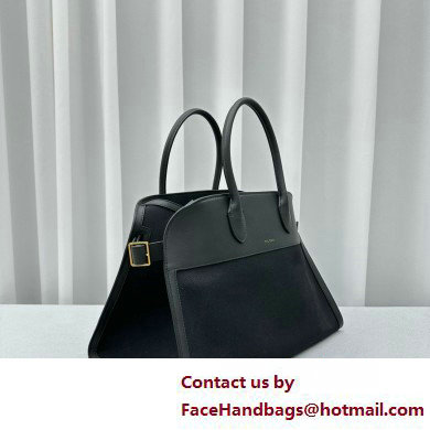 The Row Soft Margaux 15 Bag in Leather black/Canvas White 2025