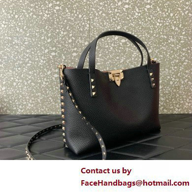 VALENTINO SMALL ROCKSTUD GRAINY CALFSKIN BAG WITH CONTRASTING LINING BLACK 2025 - Click Image to Close