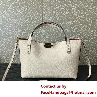 VALENTINO SMALL ROCKSTUD GRAINY CALFSKIN BAG WITH CONTRASTING LINING white 2025 - Click Image to Close