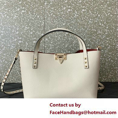 VALENTINO SMALL ROCKSTUD GRAINY CALFSKIN BAG WITH CONTRASTING LINING white 2025