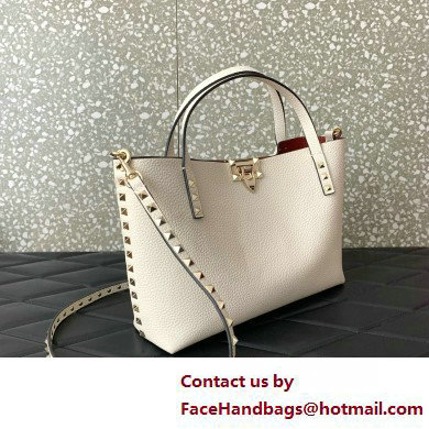 VALENTINO SMALL ROCKSTUD GRAINY CALFSKIN BAG WITH CONTRASTING LINING white 2025