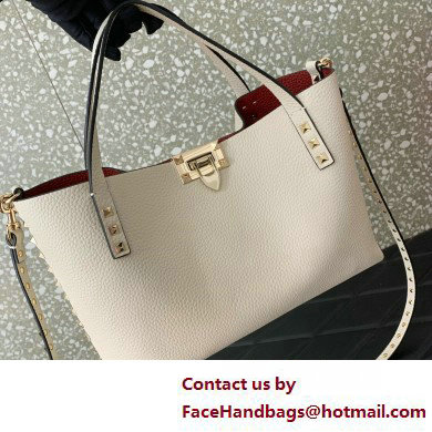 VALENTINO SMALL ROCKSTUD GRAINY CALFSKIN BAG WITH CONTRASTING LINING white 2025