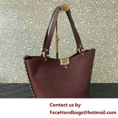 Valentino Garavani Rockstud Leather Tote BURGUNDY 2025