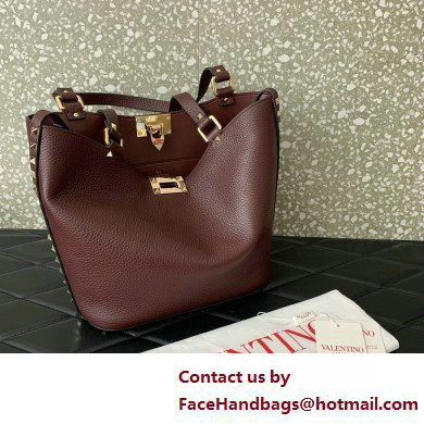 Valentino Garavani Rockstud Leather Tote BURGUNDY 2025