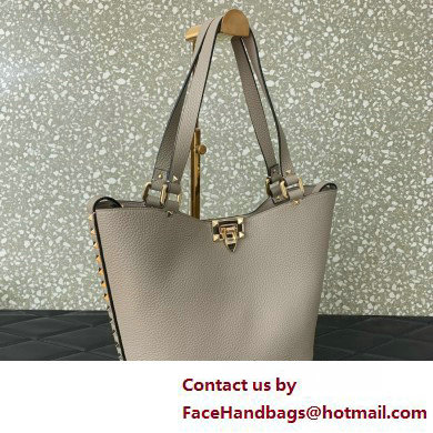 Valentino Garavani Rockstud Leather Tote GRAY 2025