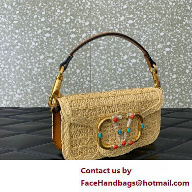 Valentino Garavani Small Loco RAFFIA SHOULDER BAG WITH JEWEL LOGO tan 2025 - Click Image to Close