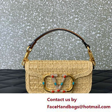 Valentino Garavani Small Loco RAFFIA SHOULDER BAG WITH JEWEL LOGO tan 2025