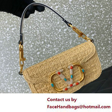 Valentino Garavani Small Loco RAFFIA SHOULDER BAG WITH JEWEL LOGO white 2025