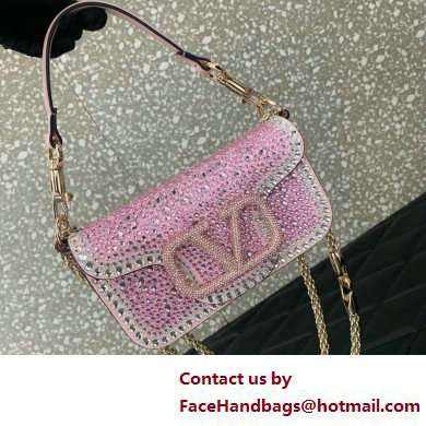 Valentino Garavani Small Loco Rhinestone Shoulder Bag pink 2025