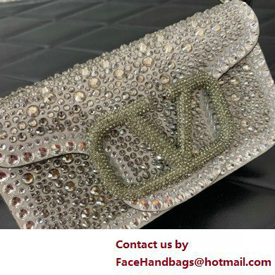 Valentino Garavani Small Loco Rhinestone Shoulder Bag silver 2025