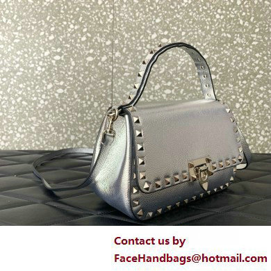 Valentino Garavani Small Rockstud Top Handle Bag silver 2025