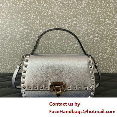 Valentino Garavani Small Rockstud Top Handle Bag silver 2025