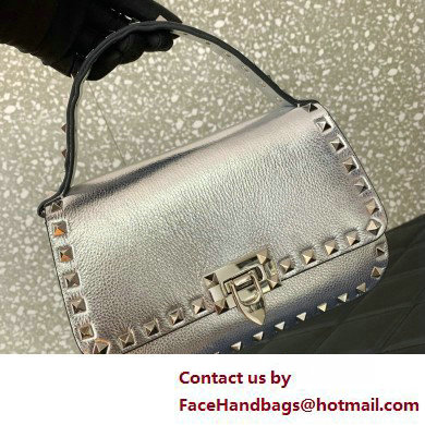 Valentino Garavani Small Rockstud Top Handle Bag silver 2025