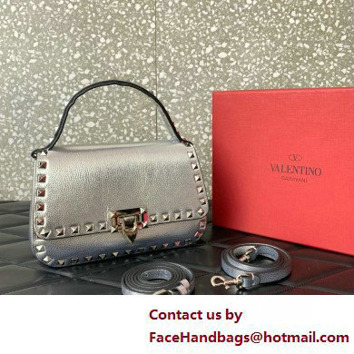 Valentino Garavani Small Rockstud Top Handle Bag silver 2025