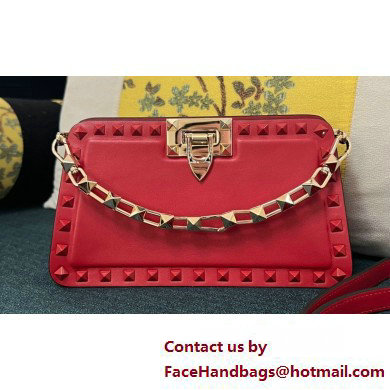 Valentino Rockstud Clutch Bag In Calfskin Red 2025