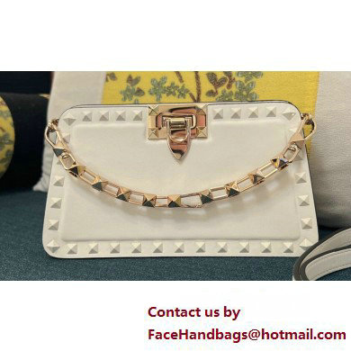 Valentino Rockstud Clutch Bag In Calfskin White 2025